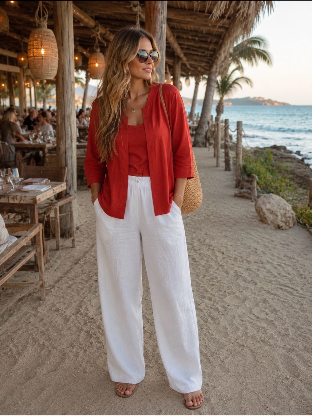 Vivid 100% Linen Deep Red Blazer
